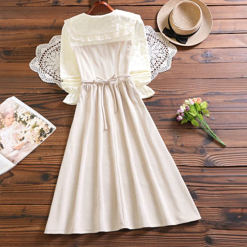 maoxiangshop girl corduroy dress new winter fashion long sleeve women elegant vestidos