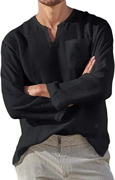 maoxiangshop Linen Shirt Men Brief Breathable Solid Color Long Sleeve Harajuku Casual Blouse Hawaiian Shirt Oversize Tops S-5XL