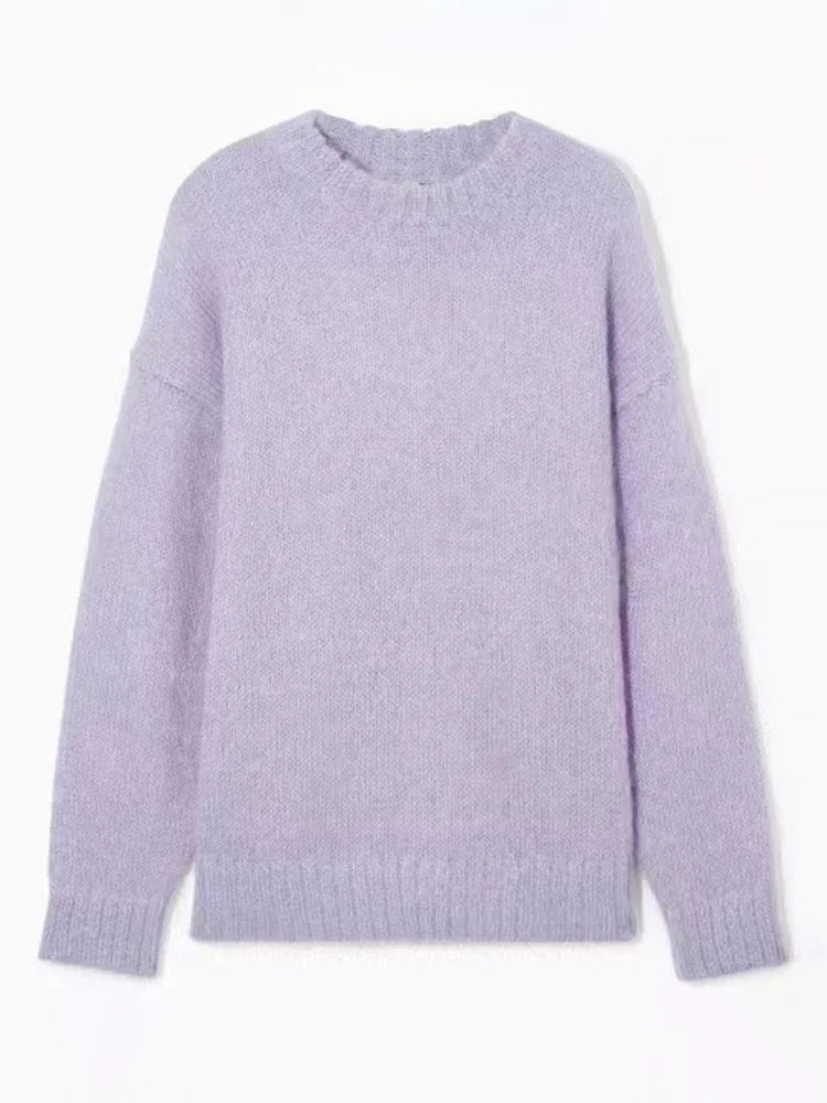 maoxiangshop - Fashion Contrast Stripled Sequins Women Sweater Autumn Lady Vintage O-neck Long Sleeve Pullover Warm Fluffy Knitted Jumpers