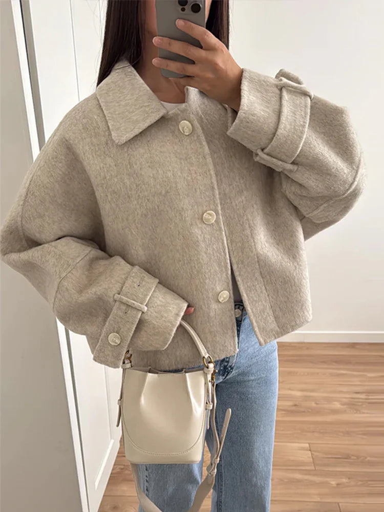 maoxiangshop - Fashion Casual Loose Women's Jacket Turndown Collar Single Breasted Solid Color Jackets New Autumn Simple Retro Women Coat