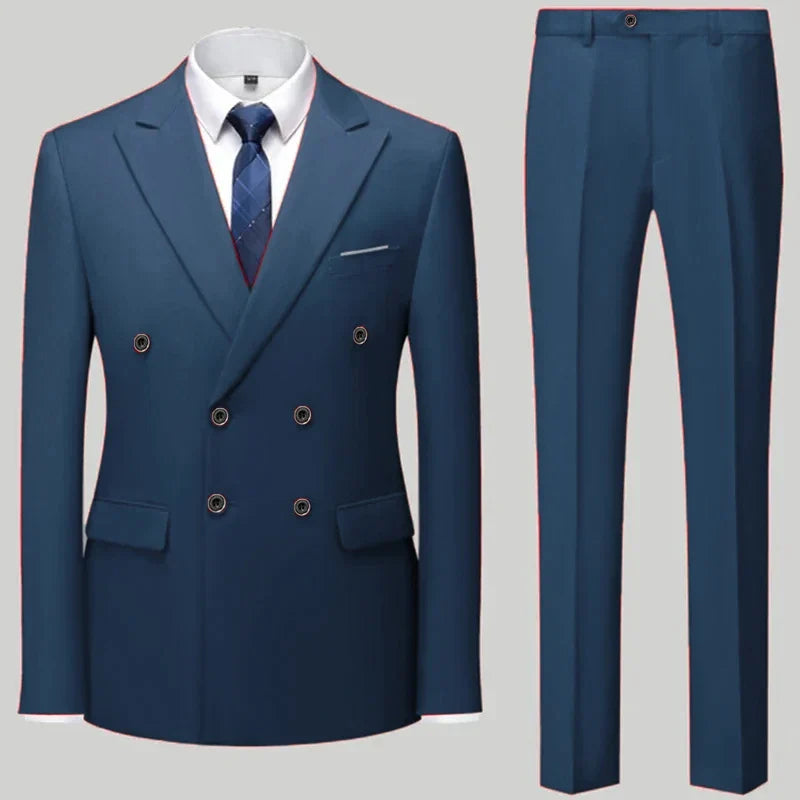 maoxiangshop Fashion New Men's Casual Boutique Double Breasted Suit Trousers / Man's Business Suit Jacket Blazers Coat Pants 2 Pcs Set