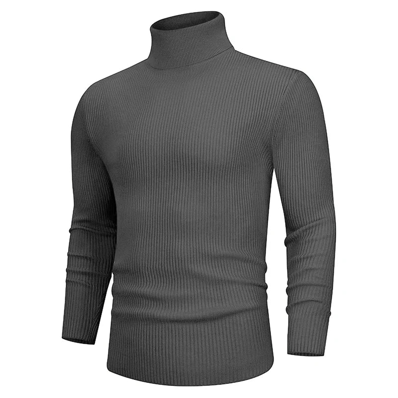 maoxiangshop New Fall Long Sleeved Turtleneck Sweaters Men's Casual Breathable Top Solid Color Elastic Slim Autumn Warm Stripe Streetwear