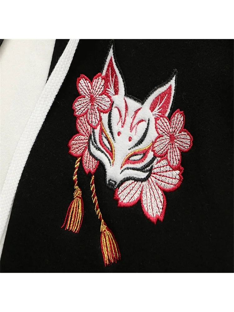 maoxiangshop Harajuku Contrast Cartoon Embroidery Casual Fleece Pullover Hoodies Sweatshirt Women Winter Long Sleeve Korean Female Top