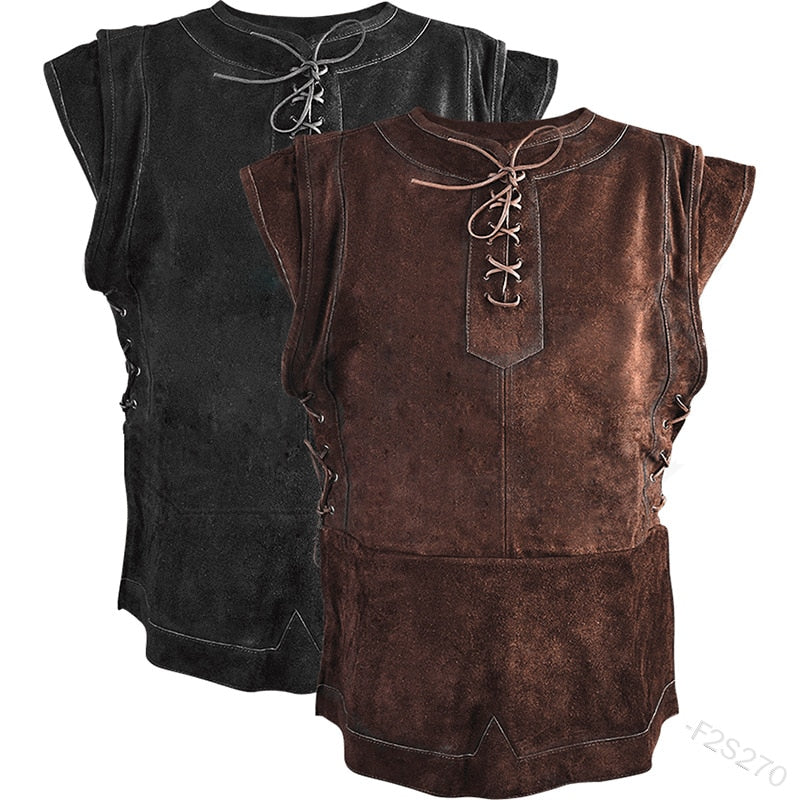 maoxiangshop Gothic Men's Bandage Pirate Renaissance Knight Waistcoat Tunic Jacket Vintage Warrior Men Medieval Sleeveless Vest