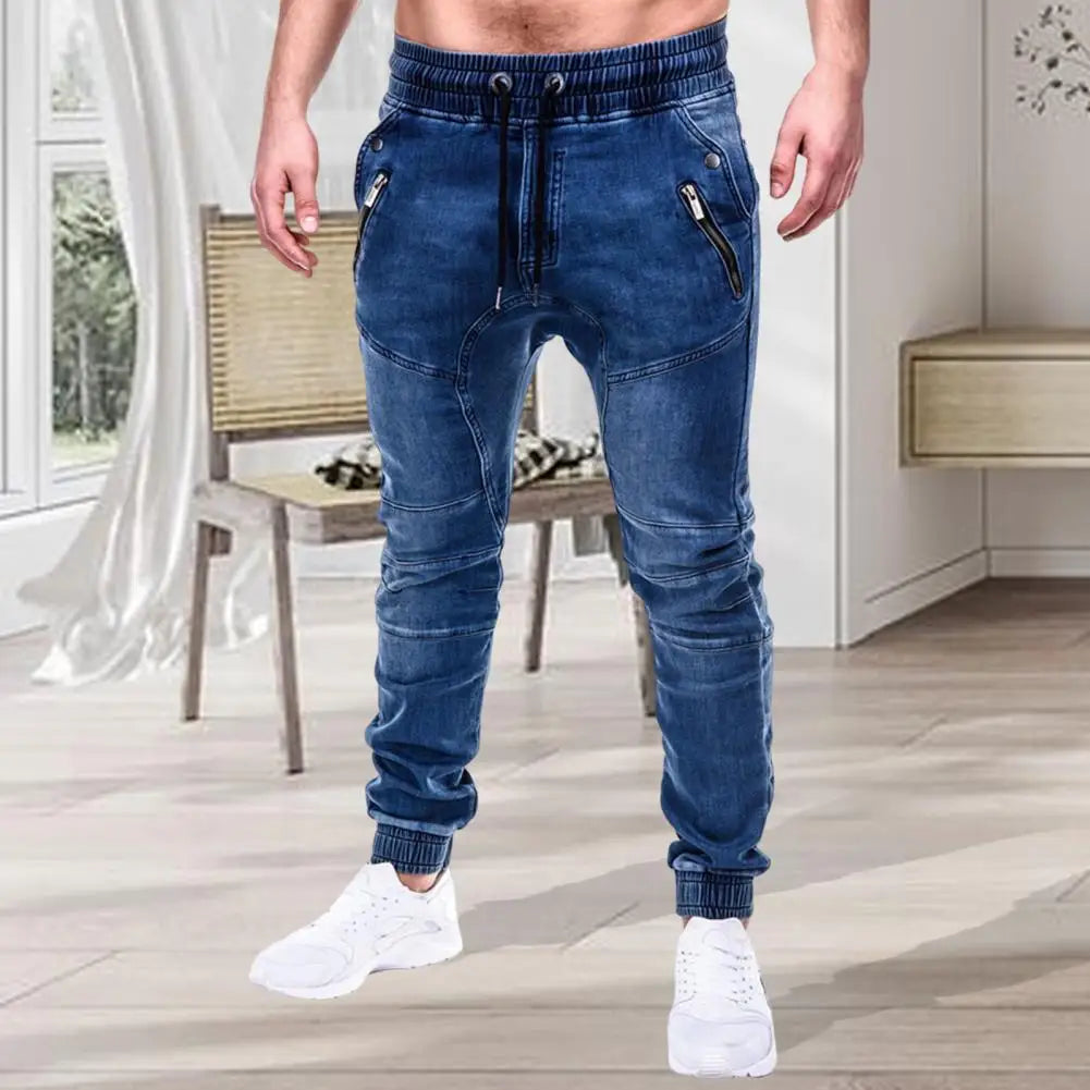 maoxiangshop Men's Outdoor Summer Riding Jeans Motorpoof Jeans Skinny Jeans Fashion Pockets Denim Pencil Pants Ankle Tied Denim Trousers