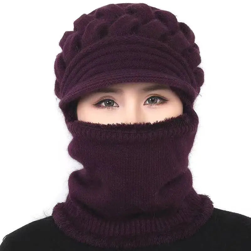 maoxiangshop Coral Fleece Winter Hat Beanies Women's Hat Scarf Warm Breathable Wool Knitted Hat For Women Double Layers Protection Caps