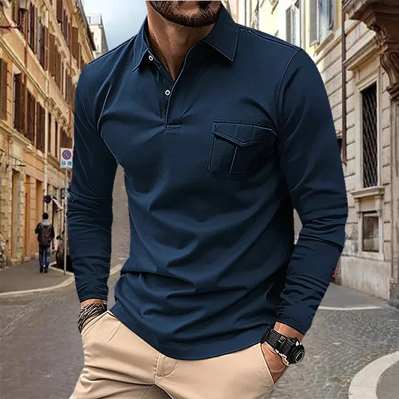 maoxiangshop 2024 Autumn Men's Polo Shirt Lapel Pocket T-shirt Men's Breathable Business Casual Long sleeved