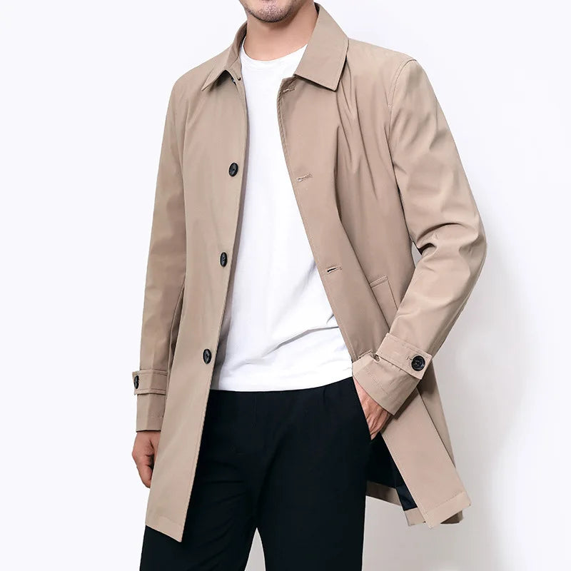 maoxiangshop Spring Autumn Men Long Coat Windbreaker Casual Loose Design Solid Color Trench Men Fashion Korean Style Mens Jackets Outerwear