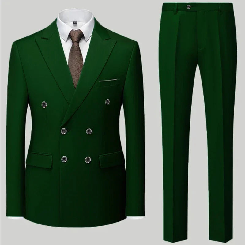 maoxiangshop Fashion New Men's Casual Boutique Double Breasted Suit Trousers / Man's Business Suit Jacket Blazers Coat Pants 2 Pcs Set