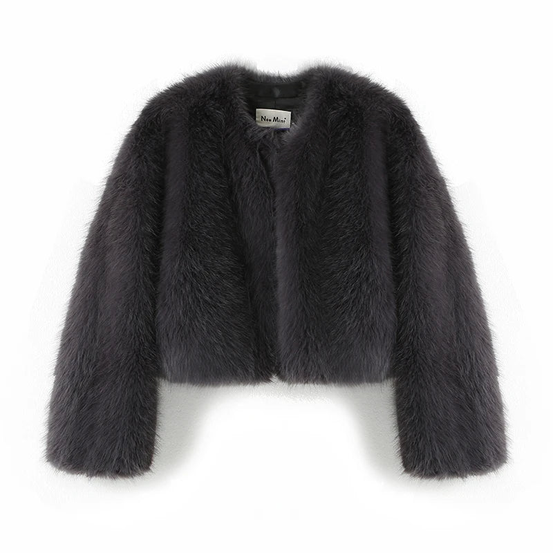 maoxiangshop - Brand Fashion 2024 Winter Sweet Pink Cropped Faux Fur Coat Women Streetwear Ins Chic Girls Fluffy Fox Fur Jacket Female