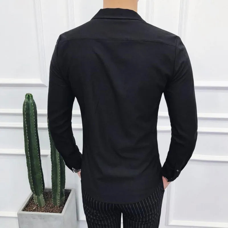 maoxiangshop Men Clothing High Quality Spring Long-Sleeved Shirts/Male V-neck Slim Fit Casual Business Dress Shirts Plus Size S-4XL