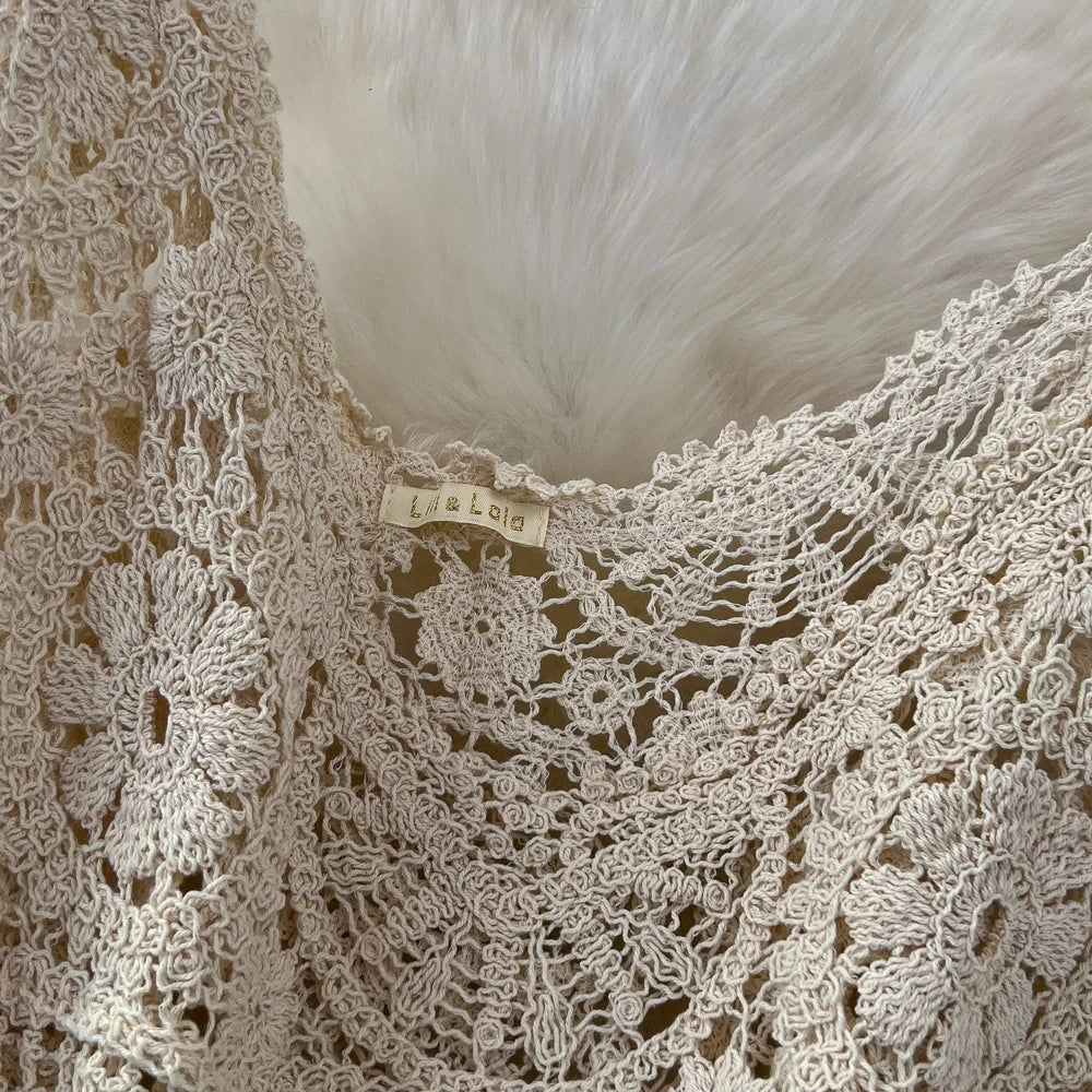 maoxiangshop Bohemian Beach Style Summer Dress Women Crochet Hollow Out Female Dresses Spaghetti Strap Sleeveless Vestidos De Mujer