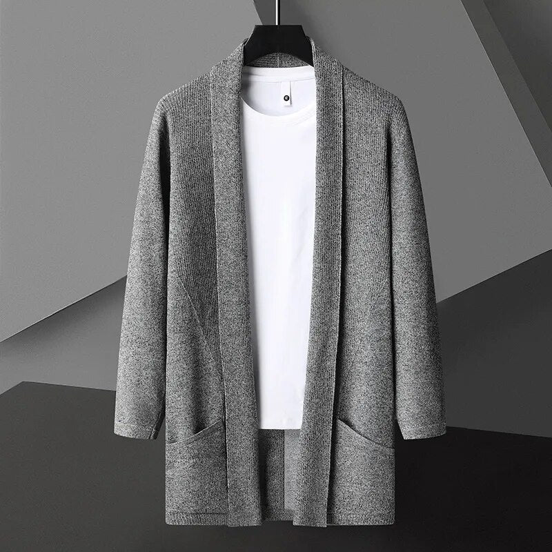 maoxiangshop Autumn Korean style fashion Men's Sweater Thicken and Velvet Men Cardigan Knitted Sweater Coat Stripe Jacket Male S-5XL