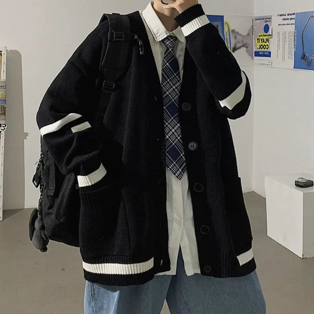 maoxiangshop Autumn and Winter Cardigan Sweater Men Ins Hong Kong Wind Loose Lazy Wind V-neck Sweater Korean Version of the Trend Everything