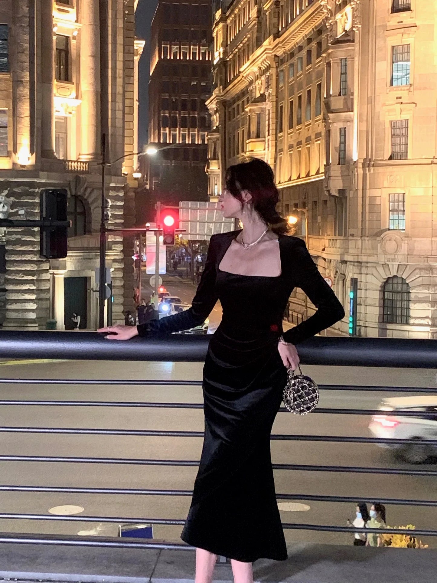 Spring New Women Elegant Long Black Velvet Dress Sexy Prom Evening Party Birthday Club Fashion One Piece Clothing