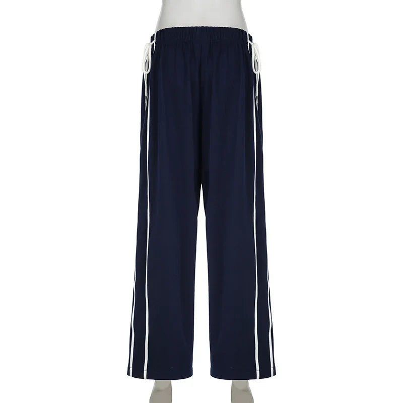Casual Baggy Stripe Sporty Chic Sweatpants Women Trousers Elastic Waist Drawstring Korean Pants Straight Leg Clothes