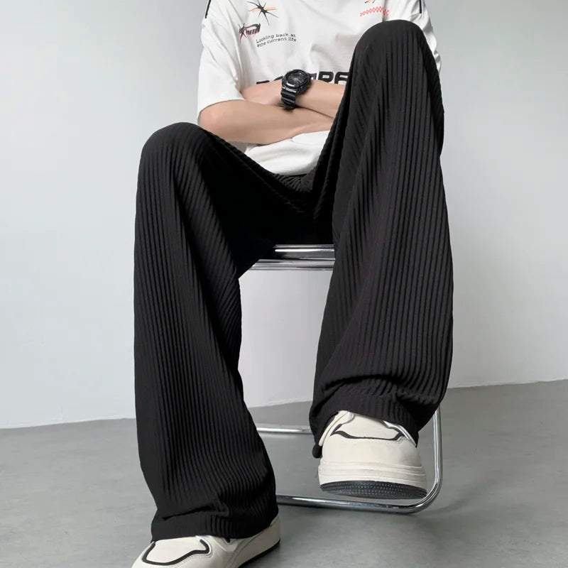 maoxiangshop Summer Pleated Pants Men Fashion Oversized Ice Silk Pants Men Japanese Streetwear Hip-hop Loose Straight Pants Mens Trousers