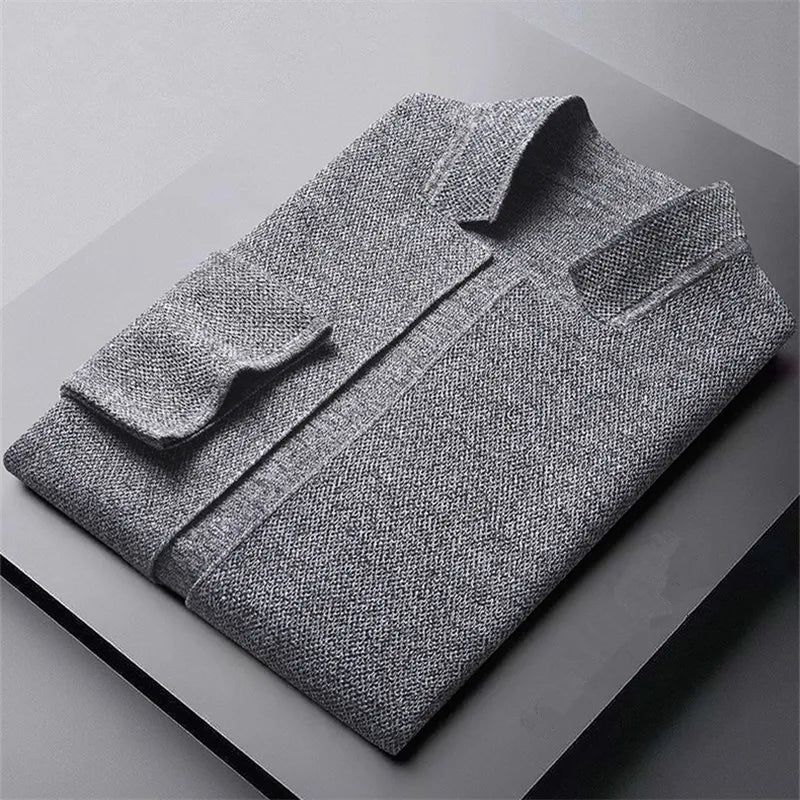 maoxiangshop Cardigan Jacket Men Solid Color Knitted Casual Stand Collar Slim Fit Cardigan Coat Mens Sweater Jacket Khaki Black Gray 4Xl