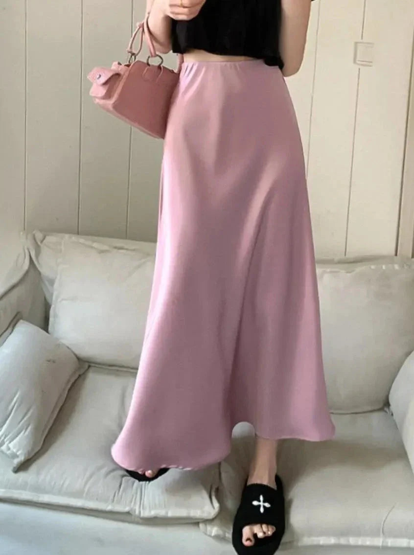 maoxiangshop - Luxury Satin Fish Tail Skirts For Women Summer Solid Color Fashion Traceless Waist Long Skirt Elegant Wrap Skirt Spring Autumn