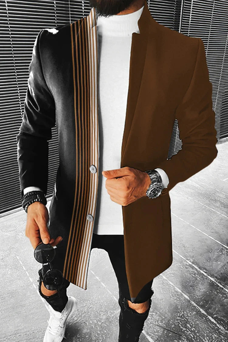 maoxiangshop Men's Fall Long Coat Floral Print Button Lapel Fashion Office Winter Jacket Casual Nylon Overcoat Oversized New Top Coat