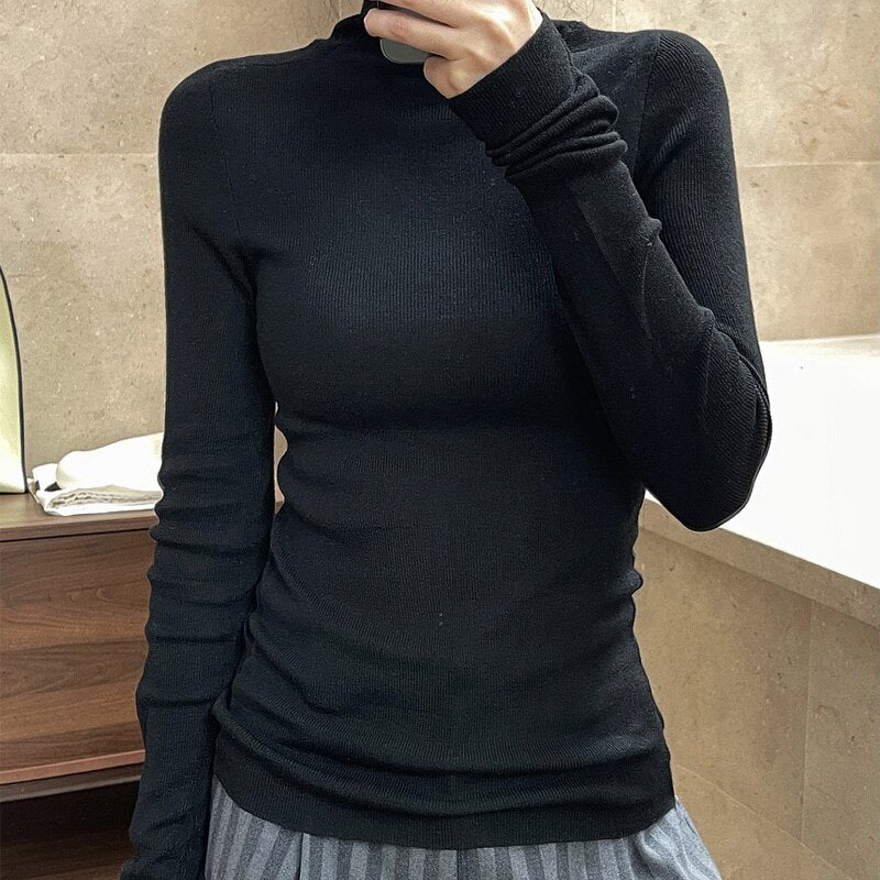 maoxiangshop Autumn And Winter Women's Casual Solid Color Turtleneck Long-sleeved Slim Sweater