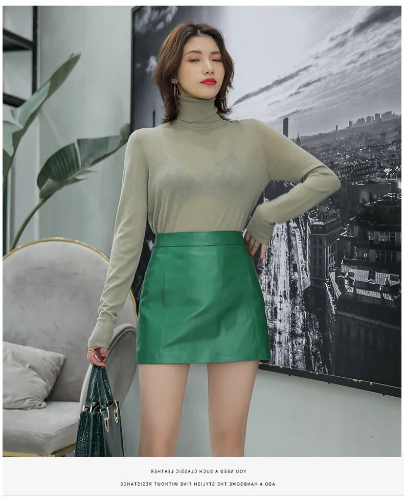 maoxiangshop Leather Skirt Women Fashion New High Waist Skirt Spring Autumn Slim Mini Skirt Genuine Leather Shorts Boots Y2k