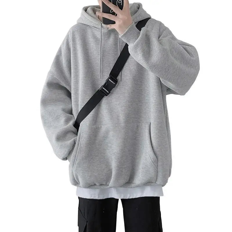 maoxiangshop Fleece Hoodie Men Casual Pocket Long Sleeve Oversized Pullover Tops Harajuku Street Thicken Solid Sweatshirt Sports Pullover 5xl