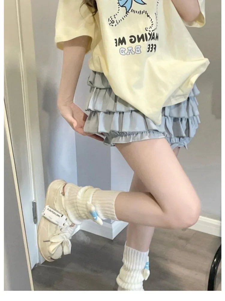 maoxiangshop Kawaii Lolita Skirt Women Ruffle Layered High Waist Cutecore Mini Skirt Shorts Harajuku Japanese Style Soft Girl