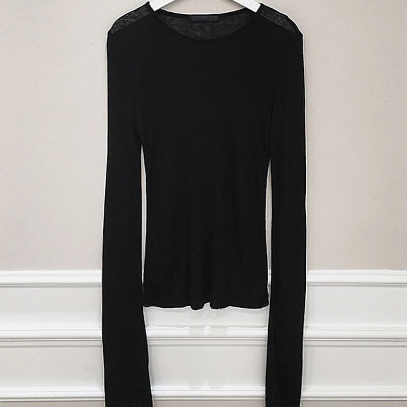 maoxiangshop Sexy Shirt Women T-Shirt Long Sleeve Korean Style Slim Basic Elasticity Tshirt Top Womens Clothing T Shirt Femme