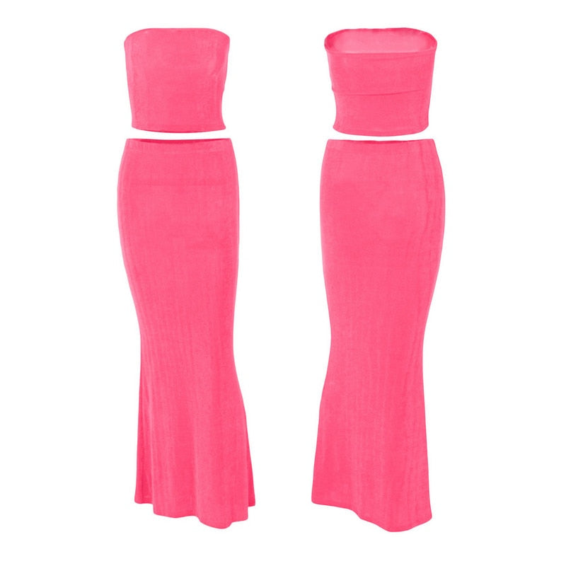 maoxiangshopTwo Piece Skirt Set Women's Suit y2k Clothes Summer Sexy Outfit Cropped Top and Split Skirt Chic Elegant Female Clothing