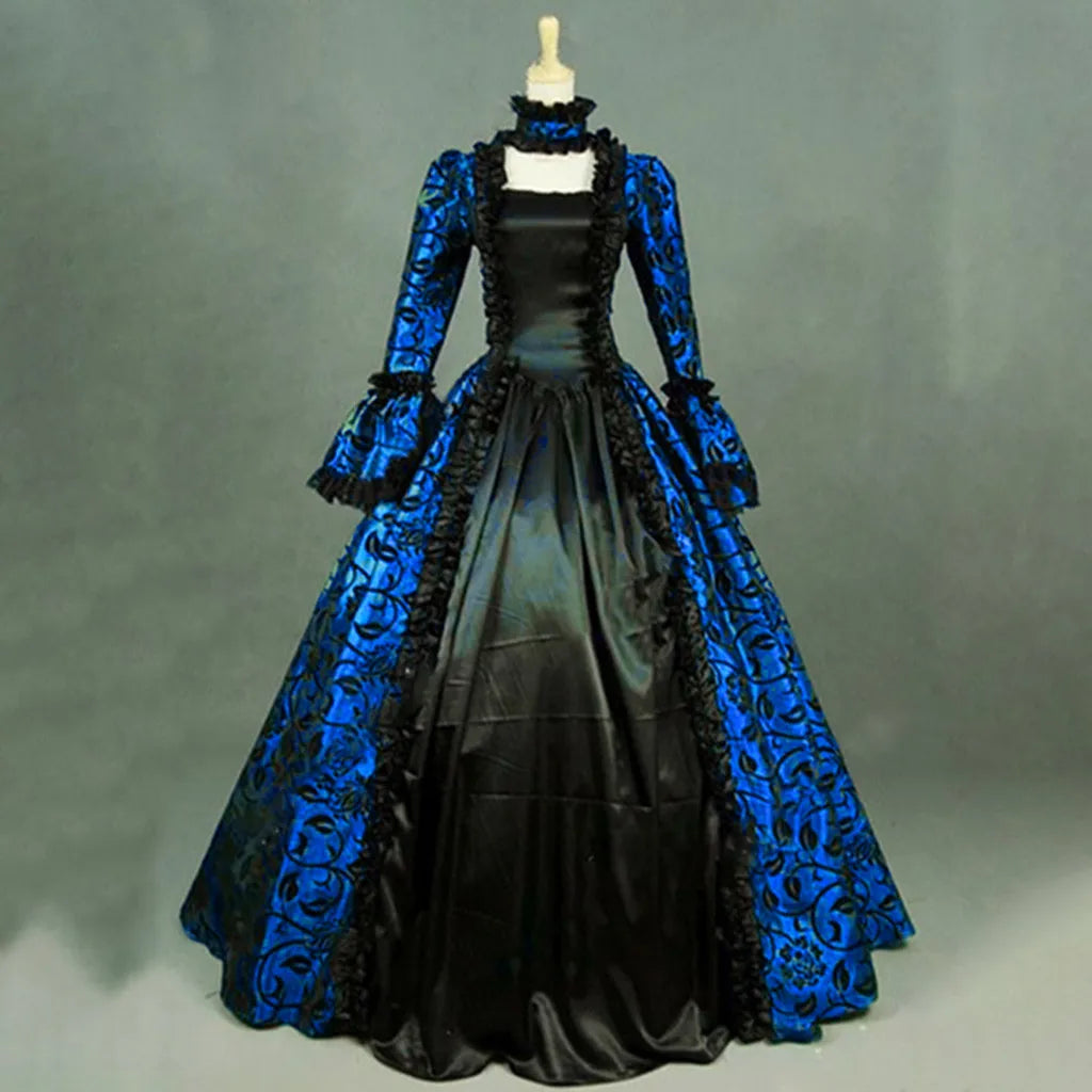 maoxiangshop - Halloween Women Victorian Medieval Queen Cosplay Costume Vintage Retro Gothic Lace Lace Up Party Long vestidos Evening Dresses