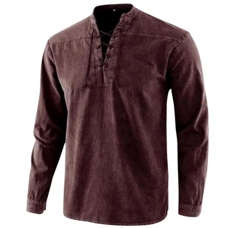 maoxiangshop Spring Autumn Men T Shirt Vintage Stand Collar Solid Color Long Sleeve Causal T Shirt Men Fashion Cotton Tops Tees Mens Clothing