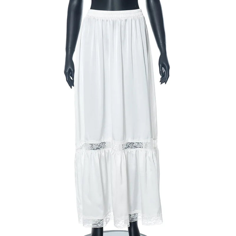 maoxiangshop - Women's Autumn and Winter New Lace Splicing Low Waist Swing Skirt Elegant Casual Long Skirt Vestidos