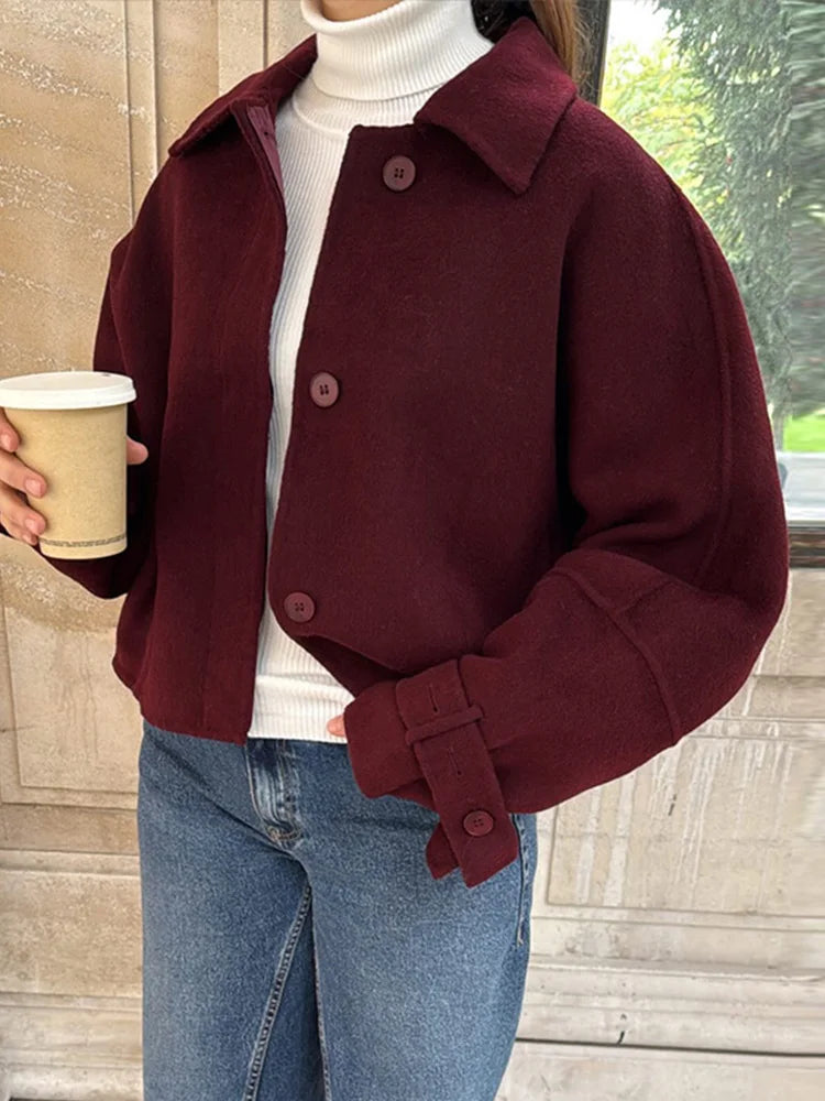 maoxiangshop - Fashion Casual Loose Women's Jacket Turndown Collar Single Breasted Solid Color Jackets New Autumn Simple Retro Women Coat