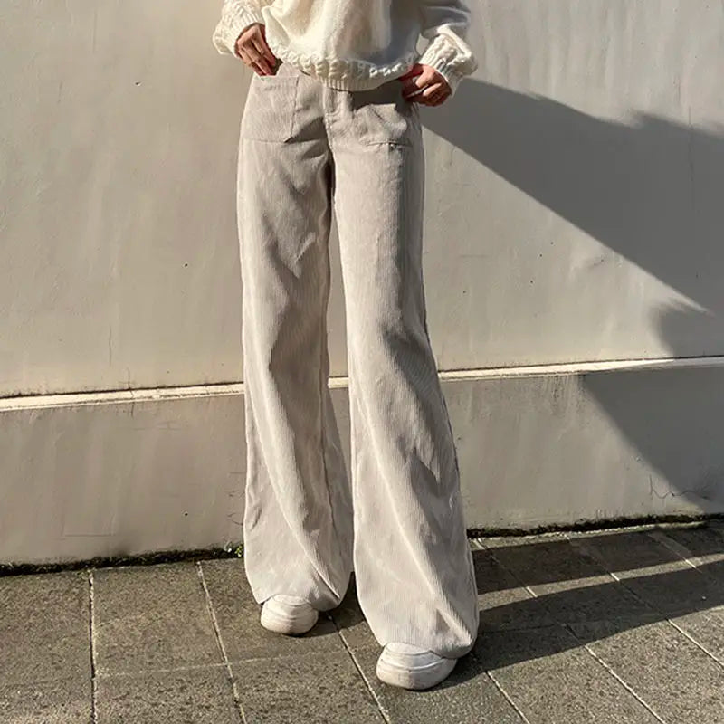 maoxiangshop - Autumn Baggy Corduroy Pants Woman Korean Fashion Office Lady Basic Casual Wide Leg Trousers Winter New Pantalones