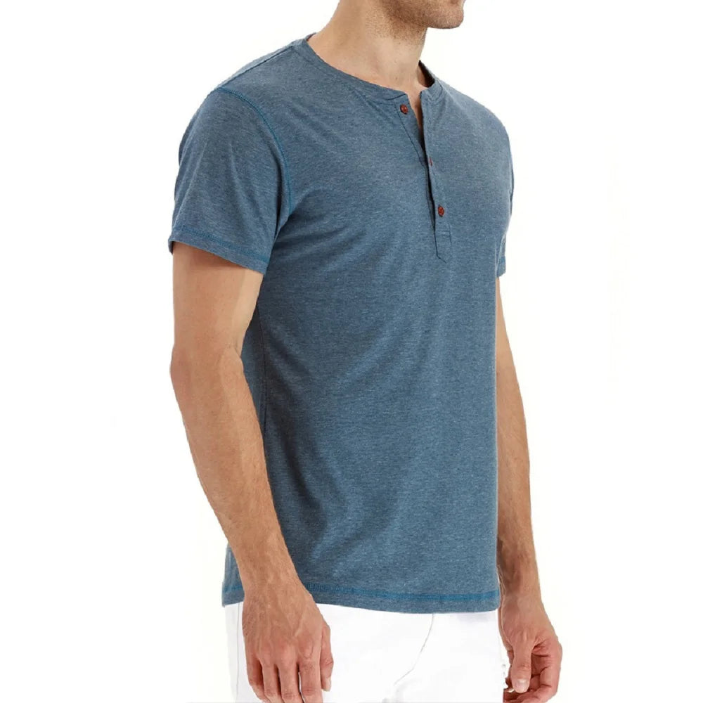 maoxiangshop Brand Quality Cotton Men T-shirt Henry Neck Fashion Design Slim Fit Solid T-shirts Male Tops Tees Short Sleeve T Shirt For Men