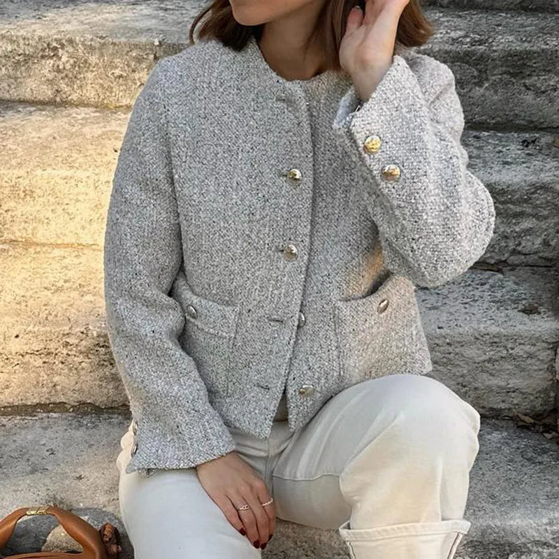 maoxiangshop - Jacket For Women Winterwear Temperament Long Sleeve Casual Cropped Cardigan Femme 2024 Winter Street Elegant Coat Ladies