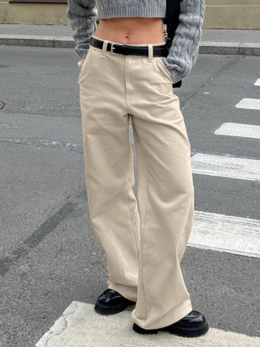 maoxiangshop - Khaki Classic Wide Leg Pant Women High Waist Pocket Loose Simple Trouser 2024 Autumn Winter Streetwear Fashion Casual Pants New