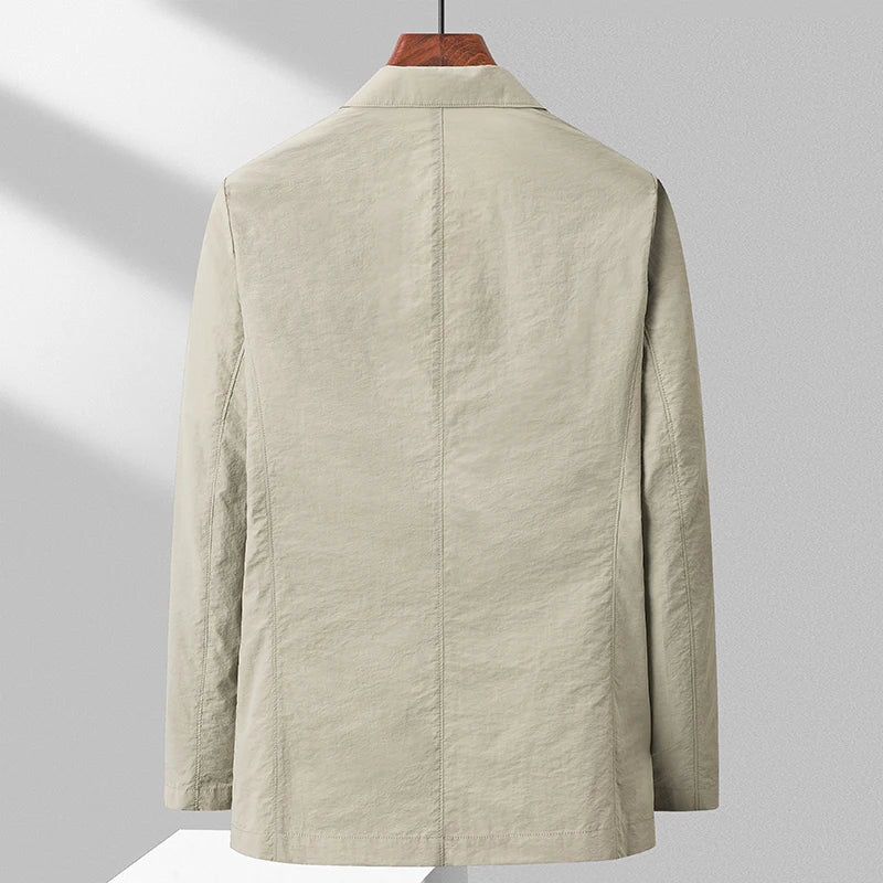 maoxiangshop 2024 Spring Summer Men Casual Blazers Khaki White Navy Black Suit Coats Thin Nylon Cotton Blend Fabric Outfits Everyday Clothes