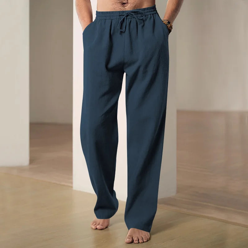 maoxiangshop Summer Cotton Linen Trousers Breathable Men's Trousers Hemp Elastic Waist Casual Pants Harajuku Trous Loose Casual Sports Pants