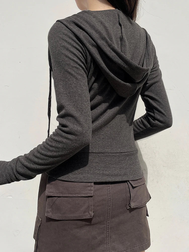maoxiangshop Casual Streetwear Basic Hooded Pockets Sweatshirt Tracksuit Solid Long Sleeve Hoodies Women Autumn Spring Fashion