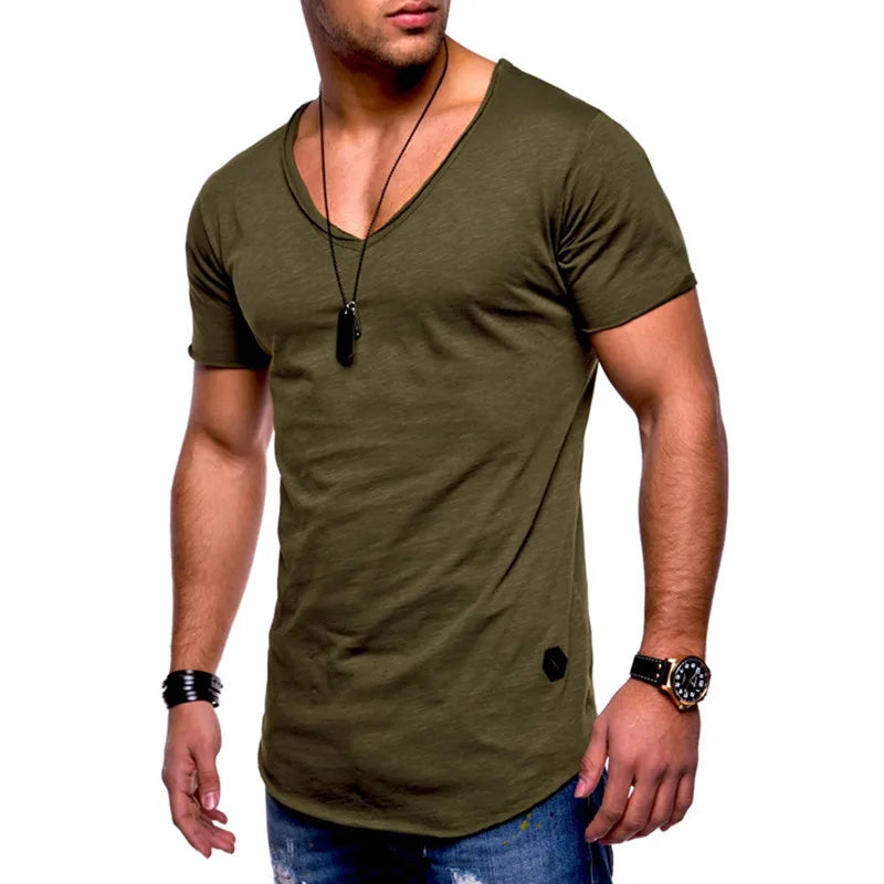 maoxiangshop 2024 Brand New Men's t shirts Short Sleeve V-Neck Solid Color Men T-Shirt Casual V Collar Man T-Shirt Tops Tees For Male