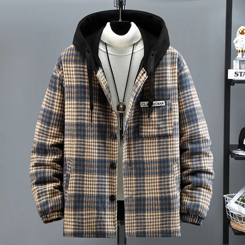 maoxiangshop Plus Size 10XL 11XL Plaid Parkas Men Winter Thick Jacket Coat Plaid Fashion Casual Winter Hooded Jackets Big Size 11XL 10XL Male