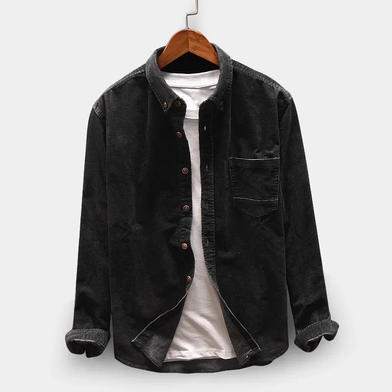 maoxiangshop Autumn Men Shirt Long Sleeve Regular Fit Mens Casual Shirt Thick Solid Color Men's Shirts With Pockets Male Coat MY846