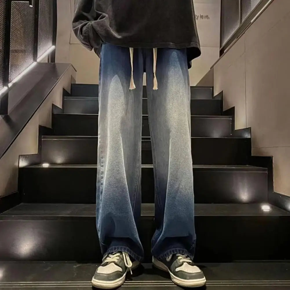maoxiangshop Men's Jeans Korean Version Student Casual Pants High Street Straight Loose Wide Leg Jeans Black Grey Blue Baggy Jeans