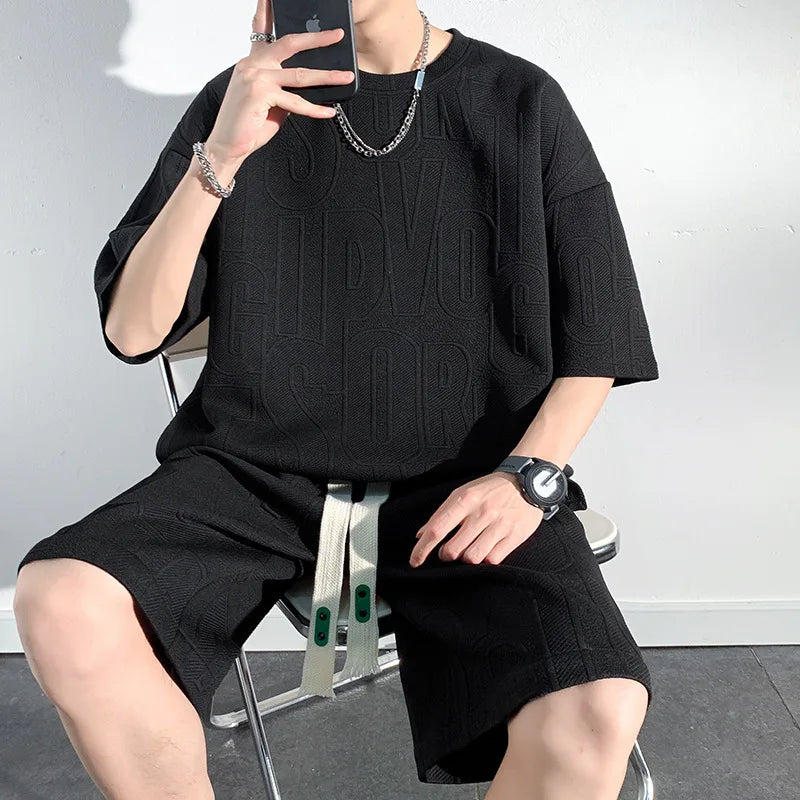 maoxiangshop Men Sets Summer O-neck T-shirts Baggy Harajuku Shorts All-match Breathable Ulzzang High Street Teens Male Stylish Handsome Cool