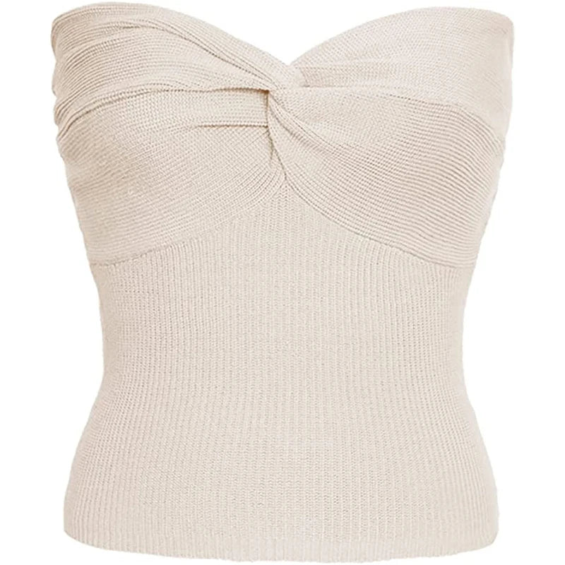 maoxiangshop - Twist Tube Tops For Women Sexy Strapless Corset Top Tee Off-Shoulder Cute Y2k Cropped Tops Knit Bustier Summer Streetwear