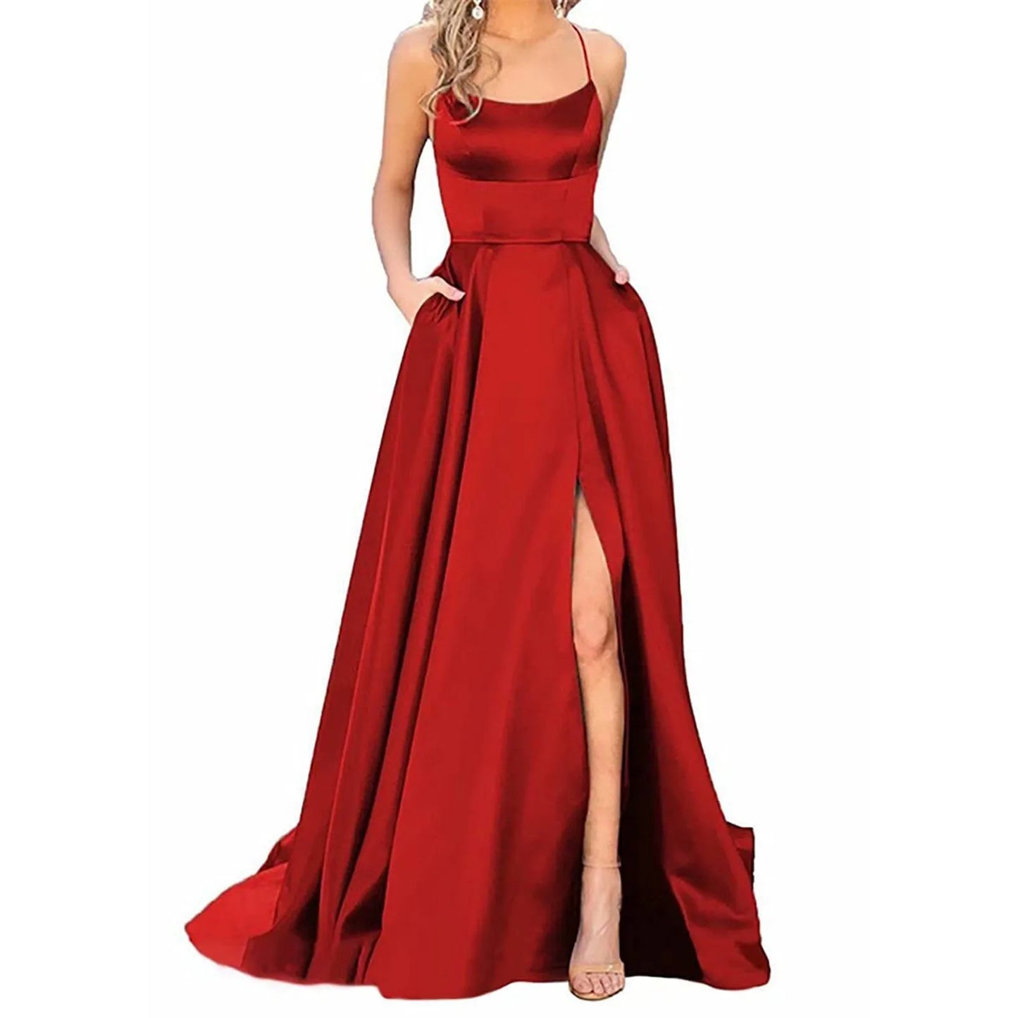maoxiangshop-Sexy Backless Long Evening Prom Dress Purple Side Slipt Maxi Dress Women A Line Spaghetti Straps Satin Prom Gowns Formal Vestido