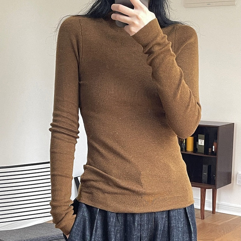 maoxiangshop Autumn And Winter Women's Casual Solid Color Turtleneck Long-sleeved Slim Sweater