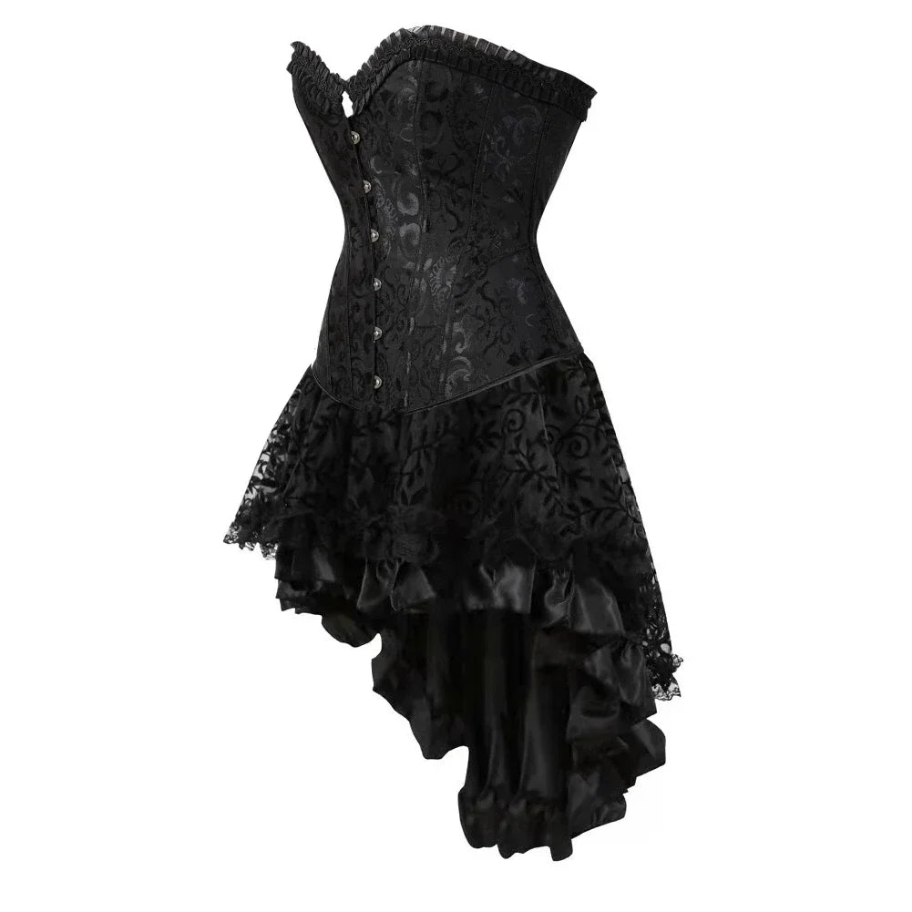 maoxiangshop - Women's Evening Corset Dress Floral Lace Up Bustiers Medieval Bustier Skirt Steampunk Carnival Evening Party Costume Plus Size